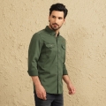 Genuine Apparel ROYAL ENFIELD The Herringblend Shirt - Dark Olive | re_RLASHA230061 | euronetbike-net