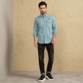 Genuine Apparel ROYAL ENFIELD The Herringblend Shirt - Blue | re_RLASHA230069 | euronetbike-net