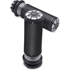 Harley-Davidson Harley-Davidson Burst Hand Grips, Black & Satin Aluminum | 56100101A | hd_56100101A | euronetbike-net