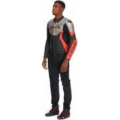 Dainese wear Dainese RACING 5 LEATHER JACKET, SILVER/BLACK/RED-FLUO | 2015300031-245 | dai_2015300031-245_64 | euronetbike-net