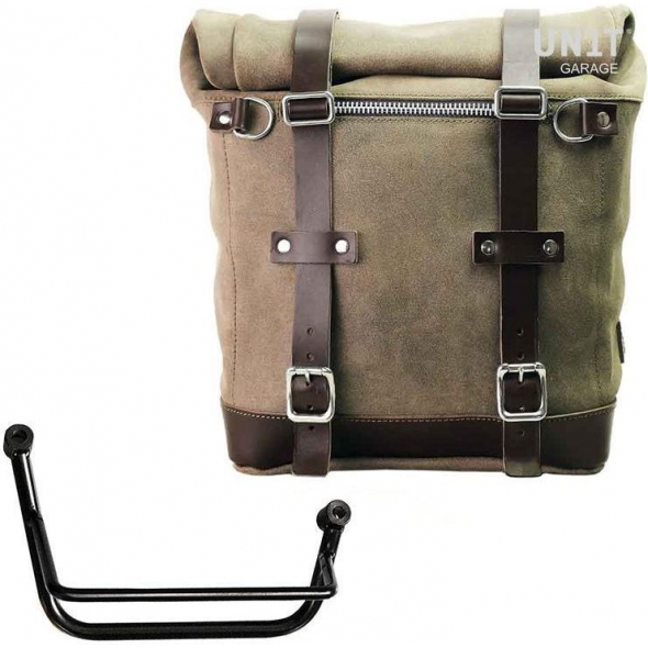 UnitGarage Unit Garage Waxed suede side pannier Scram 22L-30L + Right Subframe Guzzi V85 TT, MossGrey | U202+2251DX-MossGrey | ug_U202-2251DX-MossGrey | euronetbike-net