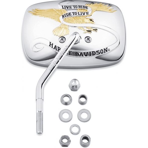 Harley-Davidson Harley-Davidson Live To Ride One-Piece Short Stem Mirror-Left Side, Gold & Chrome | 91866-90T | hd_91866-90T | euronetbike-net