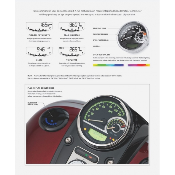 Harley-Davidson Harley-Davidson Combination Analog Speedometer/Tachometer MPH/km, Spun Aluminum | 70900072A | hd_70900072A | euronetbike-net