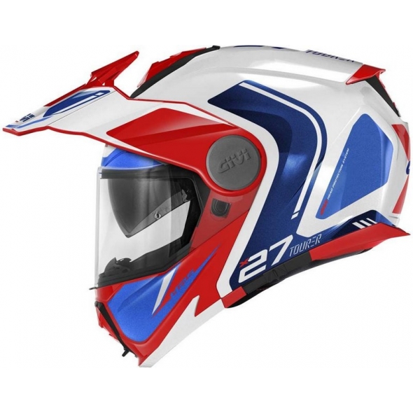 GIVI Parts Givi Flip-up helmet X.27 TOURER GRAPHIC White/Blue/Red, Size 58/M | HX27RTRWL58 | givi_HX27RTRWL58 | euronetbike-net
