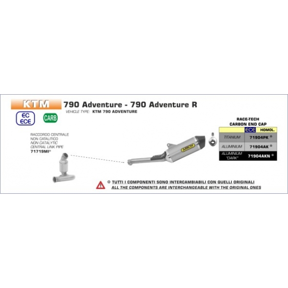 Arrow Arrow KTM 790 Adventure '19 Race Tech Homolo. Titanium Exhaust With Welded Link Pipe And Carbon Endcap | 71904PK | arr_71904PK | euronetbike-net