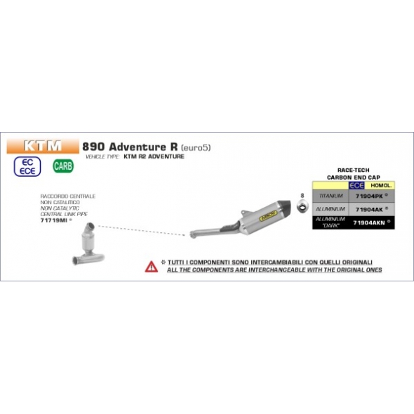 Arrow Arrow KTM 790 Adventure '19 Race Tech Homolo. Titanium Exhaust With Welded Link Pipe And Carbon Endcap | 71904PK | arr_71904PK | euronetbike-net