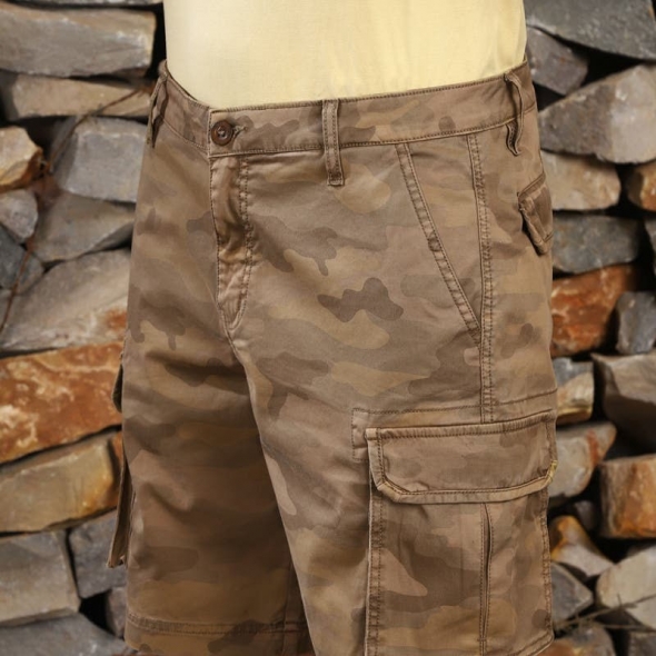Genuine Apparel ROYAL ENFIELD Camo Cargo Shorts - Khaki Camo | re_RLASRS230666 | euronetbike-net