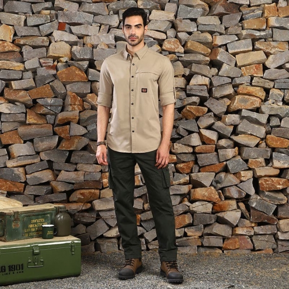 Genuine Apparel ROYAL ENFIELD Mlg Alfresco Shirt - Khaki | re_RLASHS231008 | euronetbike-net