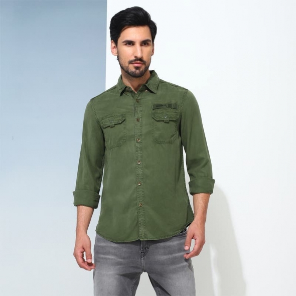 Genuine Apparel ROYAL ENFIELD Mlg Tape Od Shirt - Dark Olive | re_RLASHS231040 | euronetbike-net