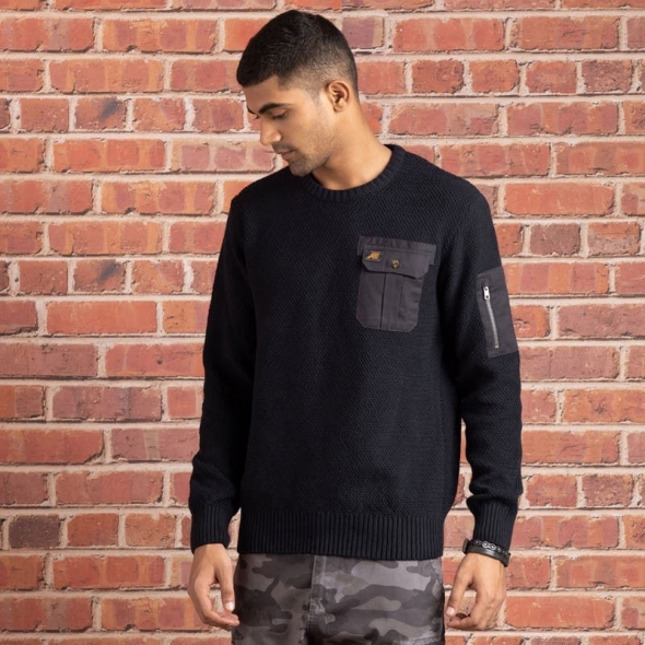 Genuine Apparel ROYAL ENFIELD Royal Enfield Military Sweater - Black | re_RLASWA220515 | euronetbike-net