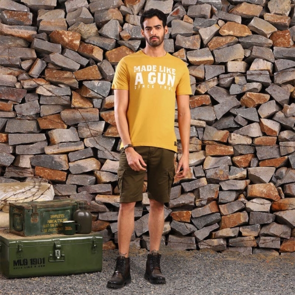 Genuine Apparel ROYAL ENFIELD Royal Enfield Made Like A Gun Core T-Shirt - Mustard | RLATSS230066 | re_RLATSS230070 | euronetbike-net