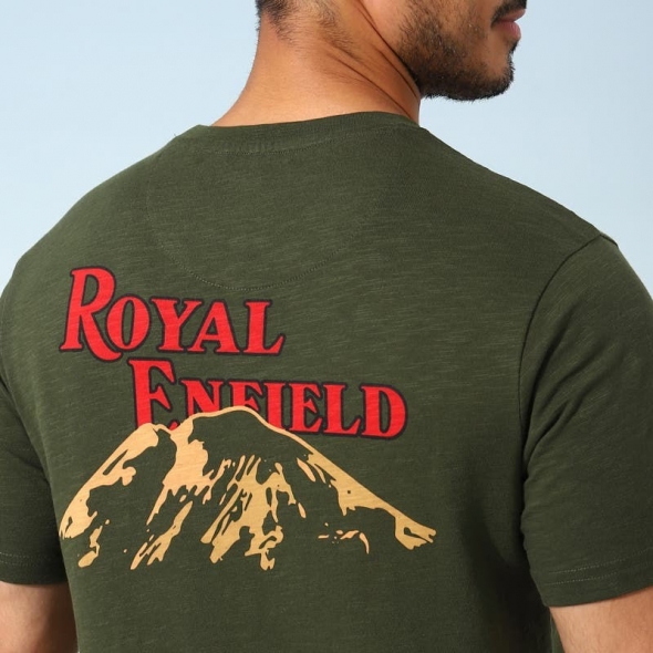 Genuine Apparel ROYAL ENFIELD Peak Pursuit Creneck T-Shirt - Dark Olive | re_RLATSA230557 | euronetbike-net