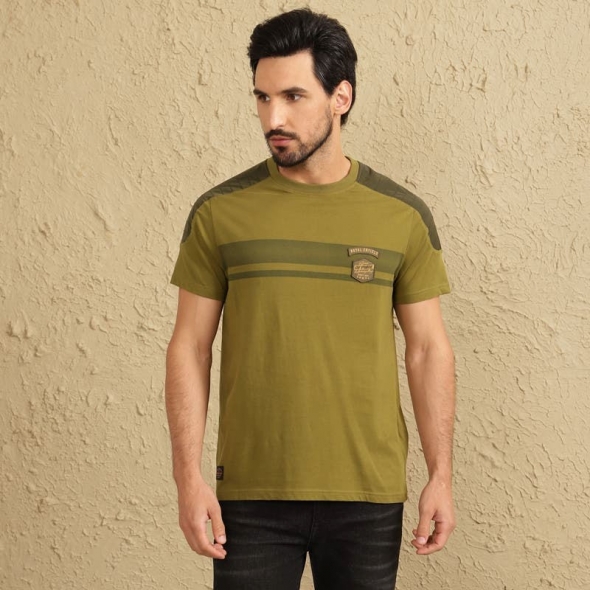 Genuine Apparel ROYAL ENFIELD Striped Adventurer T-Shirt - Olive | re_RLATSA230574 | euronetbike-net