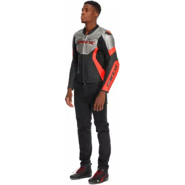 Dainese wear Dainese RACING 5 LEATHER JACKET, SILVER/BLACK/RED-FLUO | 2015300031-245 | dai_2015300031-245_58 | euronetbike-net Dainese wear Dainese RACING 5 LEATHER JACKET, SILVER/BLACK/RED-FLUO | 2015300031-245 | dai_2015300031-245_58 | euronetbike-net