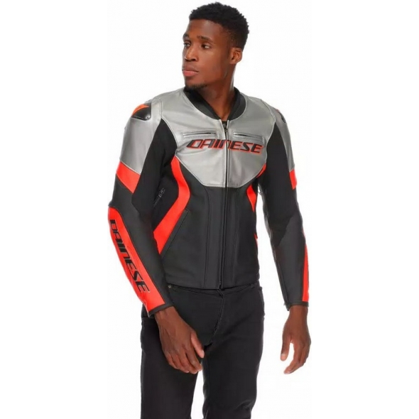 Dainese wear Dainese RACING 5 LEATHER JACKET, SILVER/BLACK/RED-FLUO | 2015300031-245 | dai_2015300031-245_52 | euronetbike-net