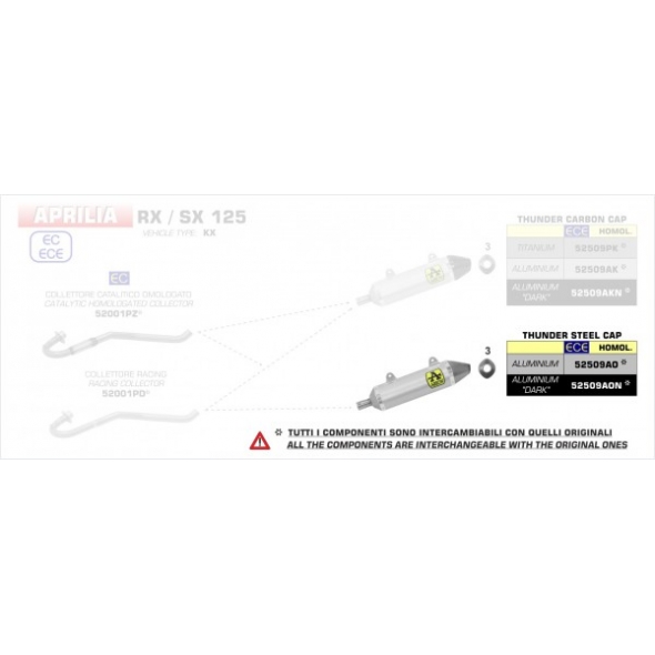Arrow ARROW UM DSR 125 EX '18 HOMOLOGATED ALUMINIUM DARK THUNDER SILENCER WITH CARBON END CAP WITH WELDED LINK PIPE | 52509AON | arr_52509AON | euronetbike-net