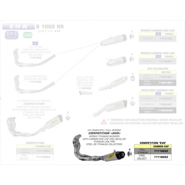 Arrow ARROW BMW S 1000 RR '09/13 FULL SYSTEM LOW VERSION WITH WORKS SILENCER WITH CARBON END CAP | 71118CKZ | arr_71118CKZ | euronetbike-net