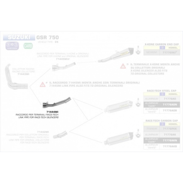 Arrow ARROW SUZUKI GSR 750 '11 2:1 STAINLESS STEEL MID-PIPE FOR ARROW COLLECTORS AND RACE-TECH, WORKS AND TROPHY SILENCERS | 71444MI | arr_71444MI | euronetbike-net