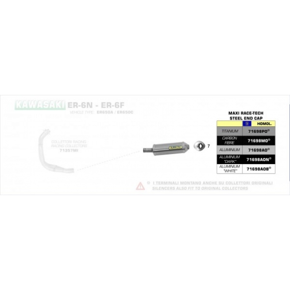 Arrow ARROW KAWASAKI ER-6N/F '05 - VERSYS 650 '07 HOMOLOGATED ALUMINIUM DARK SILENCER | 71698AON | arr_71698AON | euronetbike-net
