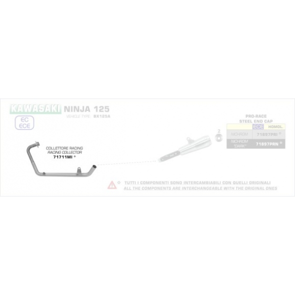 Arrow ARROW KAWASAKI NINJA 125 2019 STAINLESS STEEL RACING COLLECTOR WITHOUT CATALYST FOR ORIGINAL AND ARROW SILENCERS | 71711MI | arr_71711MI | euronetbike-net