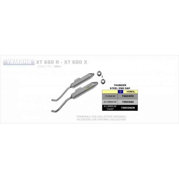 Arrow ARROW YAMAHA XT 660 X/ XT 660R '04-10 L & R ALUMINIUM HOMOLOGATED EXHAUSTS FOR STOCK COLLECTORS | 72603AO | arr_72603AO | euronetbike-net