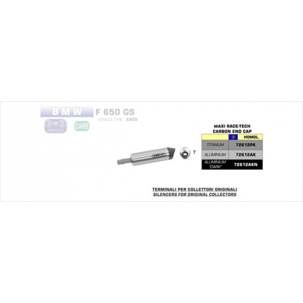 Arrow ARROW BMW F 650 GS/F 800 GS'08-10 ALUMINIUM HOMOLOGATED SILENCER WITH CARBON END-CAP FOR STOCK AND ARROW COLLECTORS | 72612AK | arr_72612AK | euronetbike-net