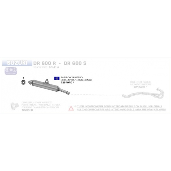 Arrow ARROW SUZUKI DR 600 R '85/87 STEEL HOMOLOGATED PARIS-DAKAR SILENCER FOR ORIGINAL AND ARROW COLLECTOR | 72640PD | arr_72640PD | euronetbike-net