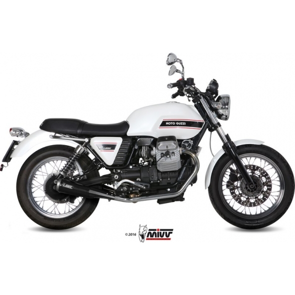 Mivv silencers Mivv SPORT GHIBLI 2 SLIP-ON Muffler BLACK STAINLESS STEEL for MOTO GUZZI V7 CLASSIC / SPECIAL 2008 - 2016 EC approved (Euro3) Catalyzer is included | M.010.LGB | mivv_M010LGB | euronetbike-net