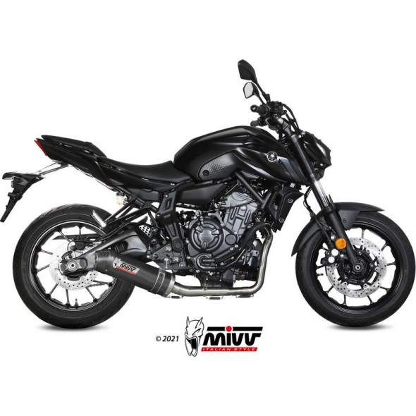 Mivv silencers Mivv SPORT OVAL Imp. compl./Full sys. 2x1 CARBON WITH CARBON CAP for YAMAHA MT-07 2014 ECE approved (Euro3/Euro4) Catalyzer is included | Y.044.L3C | mivv_Y044L3C | euronetbike-net