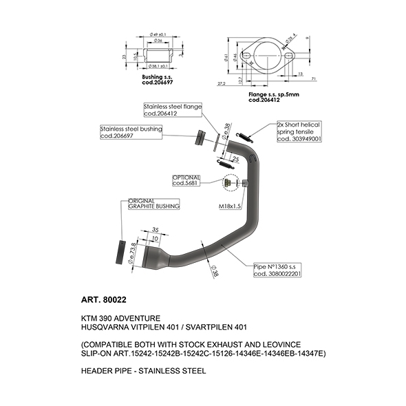 Leovince LEOVINCE SBK HEADER PIPE HUSQVARNA SVARTPILEN/VITPILEN 401/KTM 390 ADVENTURE NOT APPROVED | 80022 | leo_80022 | euronetbike-net